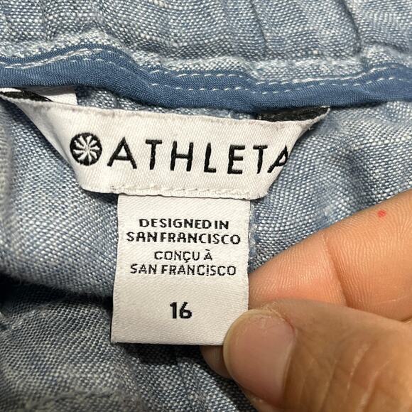 Athleta Women's Cabo Linen Blue Jogger Pants Size 16 Pull-On Drawstring Pockets - Picture 4 of 6
